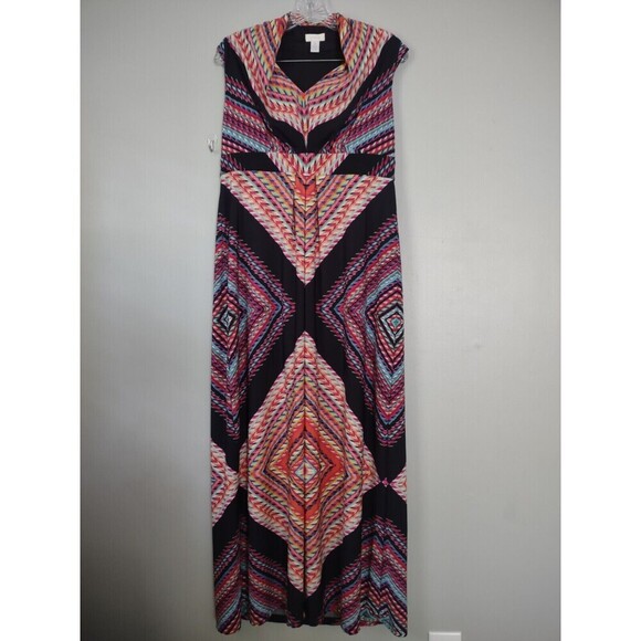 Chico's Dresses & Skirts - Chicos 1 Medium Womens Jasmina Dress Maxi Diamond Print Empire Waist Sleeveless